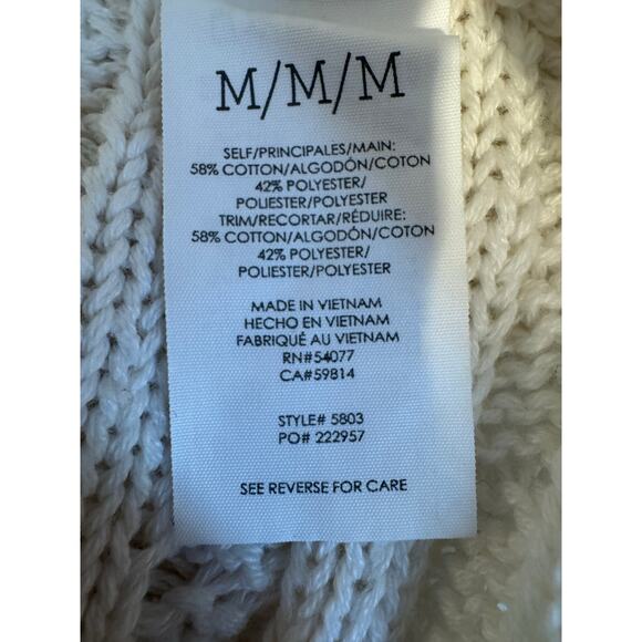 CAbi Fiesta Cream Fringe Sleeve Loose Knit Poncho Style 5803 Medium - Picture 5 of 6